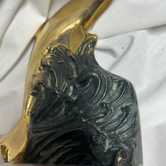 Vintage Brass Metal Dolphin With Ocean Waves Nautical Bookends MCM 70s - Picture 12 of 16